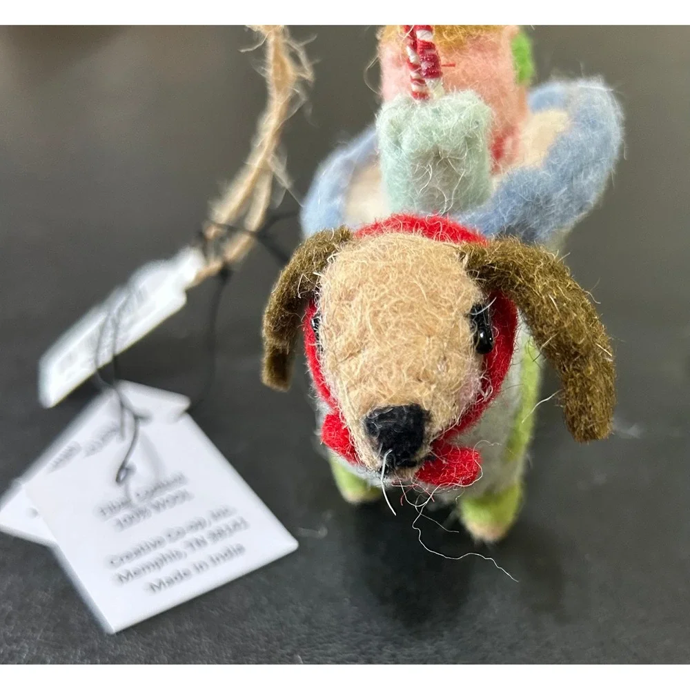 Creative Co-Op Ornaments Wool Felted Dog & Reindeer Set/2 Kellie Montana Holiday